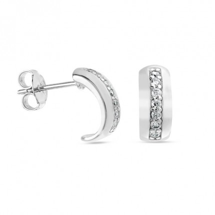 Brincos de prata meio aro com zircónias 5 x 11 mm
