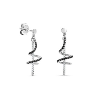 Brincos de prata preto e branco com espiral de zircónia