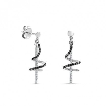 Brincos de prata preto e branco com espiral de zircónia