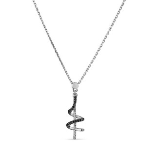 Collar de plata con barra espiral circonita negra 40+3CM