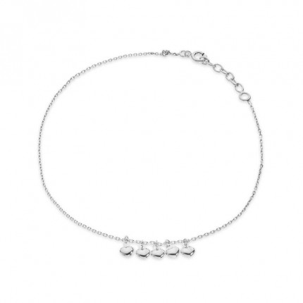 Tobillera de plata 5 corazones colgantes 24+2CM