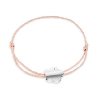 Pulseira em prata flor cordão rosa ajustável