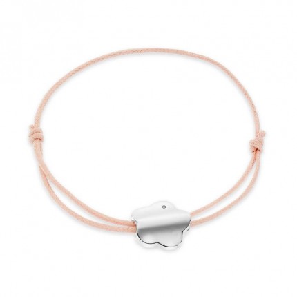Pulsera de plata flor cordón rosa ajustable