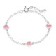 Pulsera de plata 3 corazones esmalte rosa 14+3CM