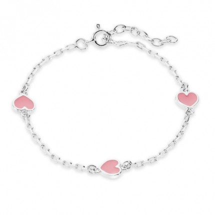 Pulseira em prata 3 corações rosa 14+3CM