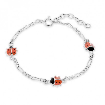 Pulsera de plata 3 mariquitas esmalte 17CM