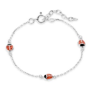 Pulseira em prata 3 joaninhas- 6 patinhas 17CM
