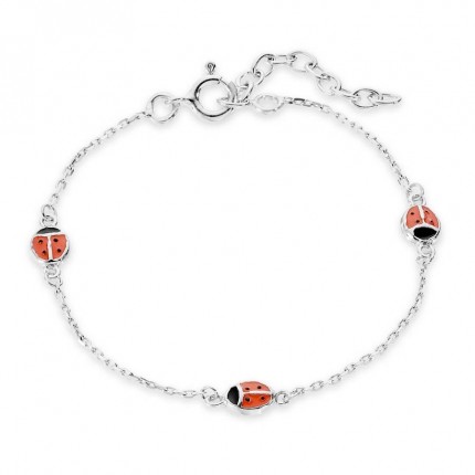 Pulsera de plata 3 mariquitas - 6 patitas esmalte 17CM