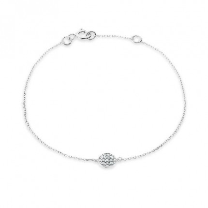 Pulsera de oro blanco 9K con círculo y diamante 0.02CT