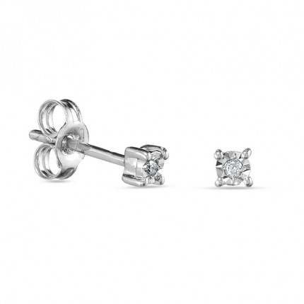 Pendientes de oro blanco 9K con diamante 0.012CT