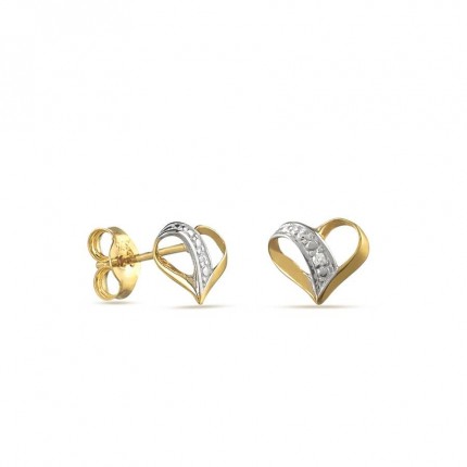 Brincos em ouro bicolor 9k coração diamante 0.008CT