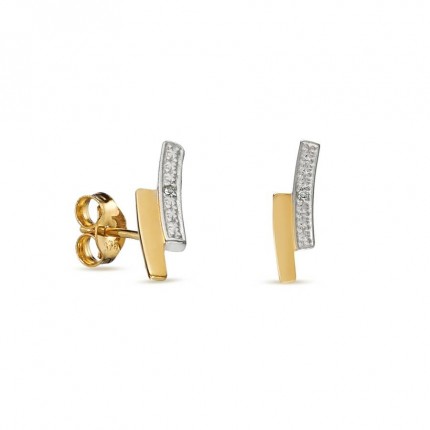 Pendientes de oro bicolor 9k 2 barras y diamante 0.006