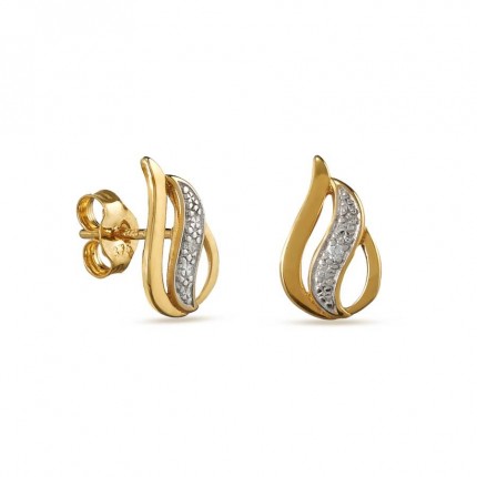 Brincos em ouro bicolor 9k ovais tira diamante 0.01CT
