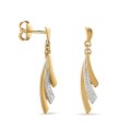 Pendientes de oro bicolor 9k hojas colgantes y diamante 0.008