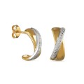 Brincos em ouro bicolor 9k cruzado de diamante 0.01CT