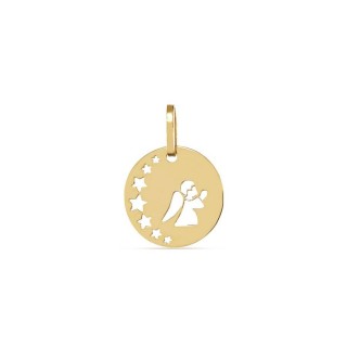 Colgante de oro amarillo 9K de ángel estrellas perforadas
