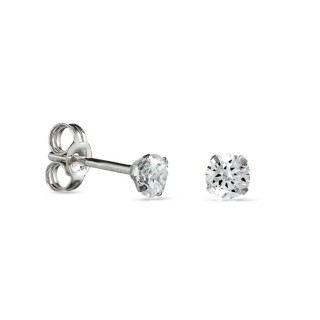 Pendientes de oro blanco 9K 4 garras circonita 3.5MM