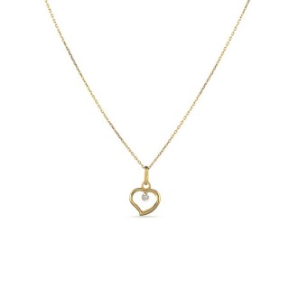 Colar em ouro amarelo 9K coração e diamante 0.01CT 42 cm