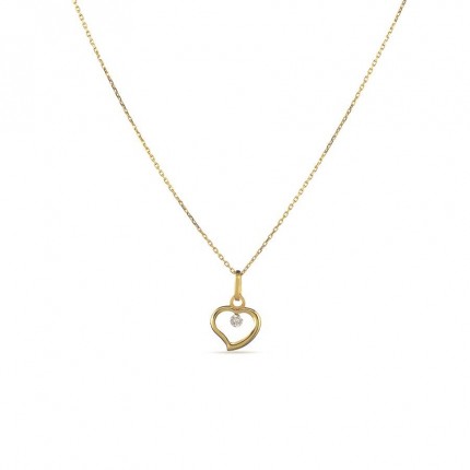Collar de oro amarillo 9K corazón diamante 0.01CT 42 cm