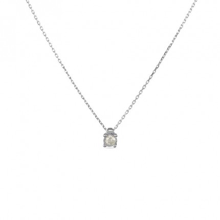 Collar de oro blanco 9K garras y diamante 0.10CT 42CM