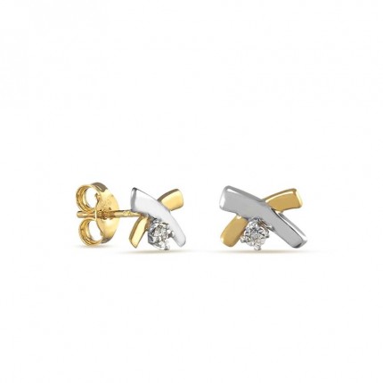 Brincos em ouro bicolor 9K cruz e diamante 0.006CT