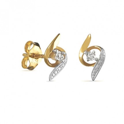 Pendientes de oro bicolor 9K y diamante 0.012CT