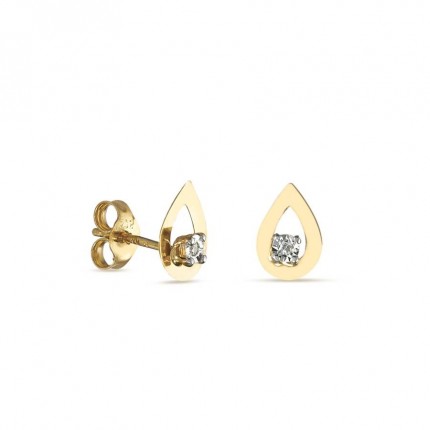 Brincos em ouro bicolor 9K ovais com diamante 0.02CT