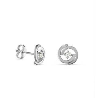 Brincos em ouro branco 9K 2 círculos e diamante 0.02CT