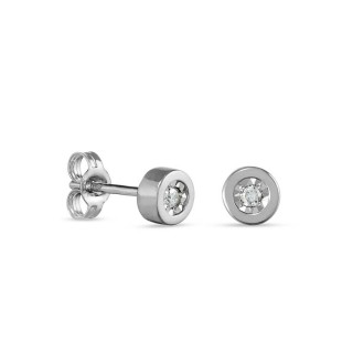 Pendientes de oro blanco 9K chato pastilla diamante 0.04CT