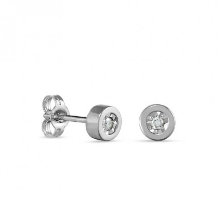 Pendientes de oro blanco 9K chato pastilla diamante 0.04CT