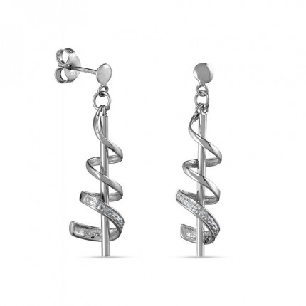 Pendientes de oro blanco 9K espiral y diamante 0.008CT