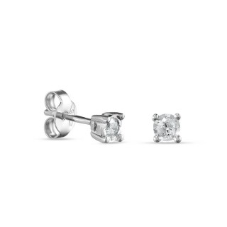Pendientes de oro blanco 9K 4 garras pastilla diamante 0.14CT