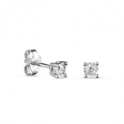 Pendientes de oro blanco 9K 4 garras pastilla diamante 0.14CT