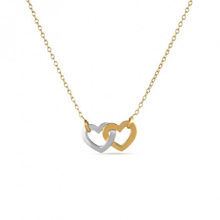 Colar plaqueado a ouro bicolor com coração entrelaçado zircónia