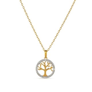 Colar plaqueado a ouro amarelo árvore da vida e zircónia