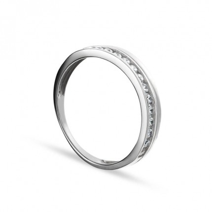 Anel em ouro branco 9 kt com tira e zircónia