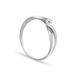 Anel em ouro branco 9 kt retorcido com zircónia