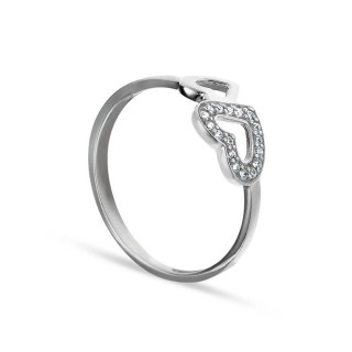 Anel em ouro branco 9 kt corações com zircónia