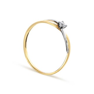 Anillo solitario de oro bicolor 9K
