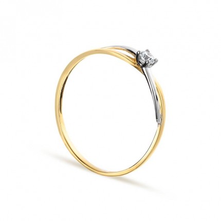 Anel em ouro bicolor 9 kt cruzado zircónia