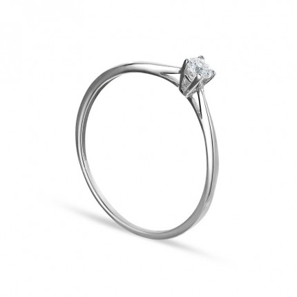 Anillo solitario de oro blanco 9K