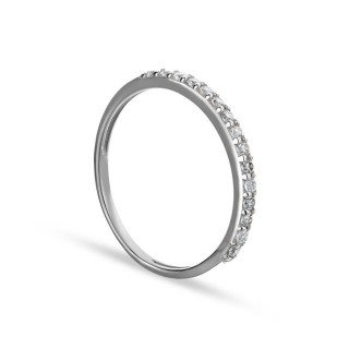 Meia aliança de casamento em ouro branco 9 KT com engaste de garra e zircónias