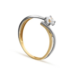 Anillo solitario de oro bicolor 9K delicado con circonitas