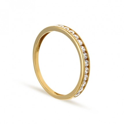 Meia aliança em ouro amarelo 9 kt com zircónia