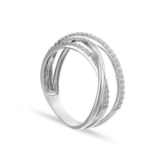 Anillo de oro blanco 9 KT con 3 tiras y circonitas
