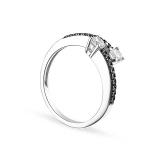 Anillo plateado de plata de 1a ley y circonita blanco y negro