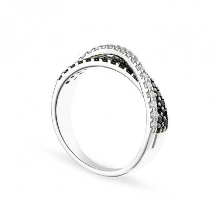 Anillo de plata circonita blanco 2 aros negros circonita