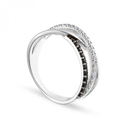 Anillo rodiado plata 1a ley y circonitas blanco y negro, con finals líneas