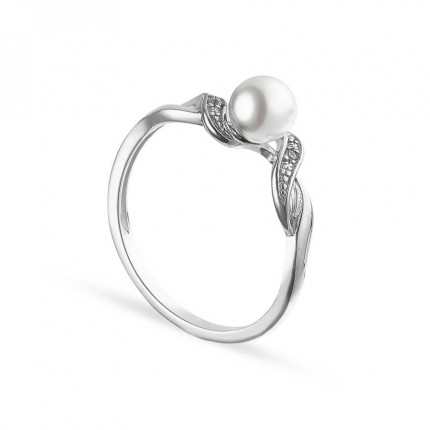 Anillo de plata perla sintética onda circonita