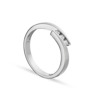 Anillo de oro blanco 18K trilogía con diamante 0,12CT